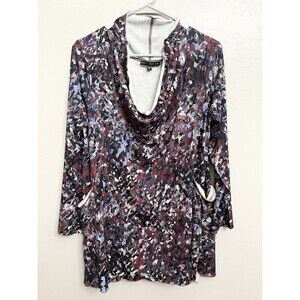 Kozan Black Abstract Art Long Sleeve Asymmetrical Oversized Tunic Top Size S